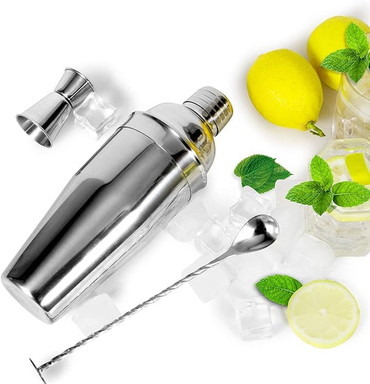 24oz Cocktail Shaker Bar Set – 3 pc Cocktail Shaker with Measuring Jigger & Mixing Spoon