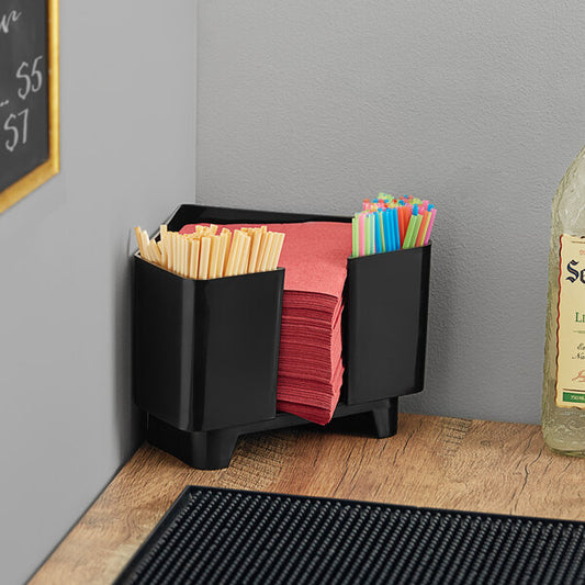 3-Compartment Black Plastic Corner Bar / Coffee Caddy