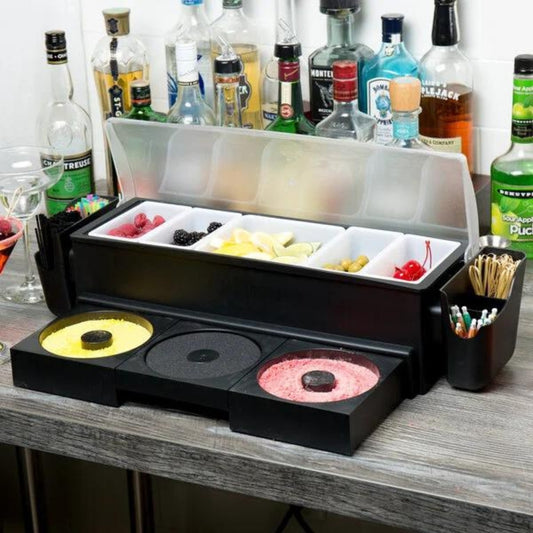 5-Compartment Condiment Bar with 5 Glass Rimming Trays