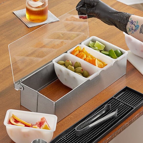 5-Compartment Satin Finish Stainless Steel Condiment Bar