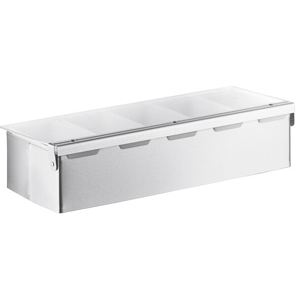 5-Compartment Satin Finish Stainless Steel Condiment Bar