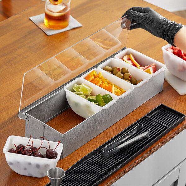 6-Compartment Satin Finish Stainless Steel Condiment Bar