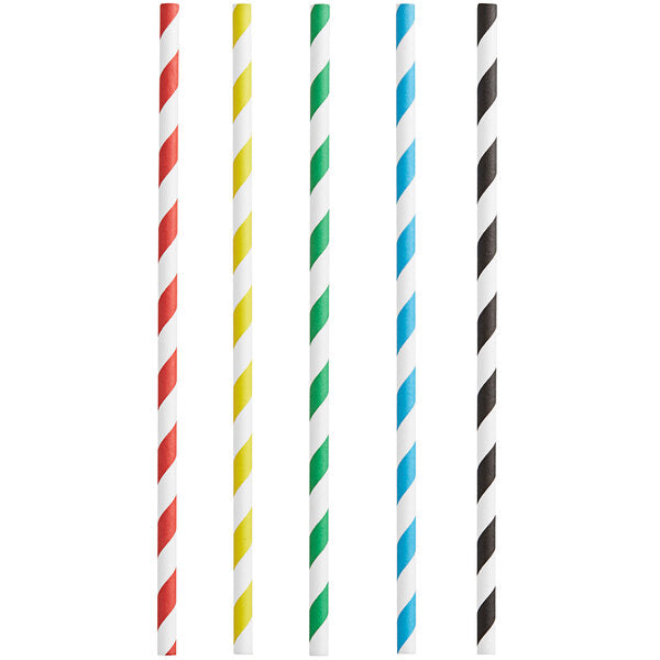 Assorted Stripe Unwrapped Paper Straw 7 3/4" (200 Pack)