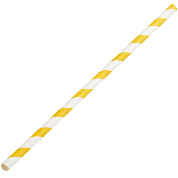 Yellow Stripe Jumbo Unwrapped Paper Straw 7 3/4" (200 Pack)